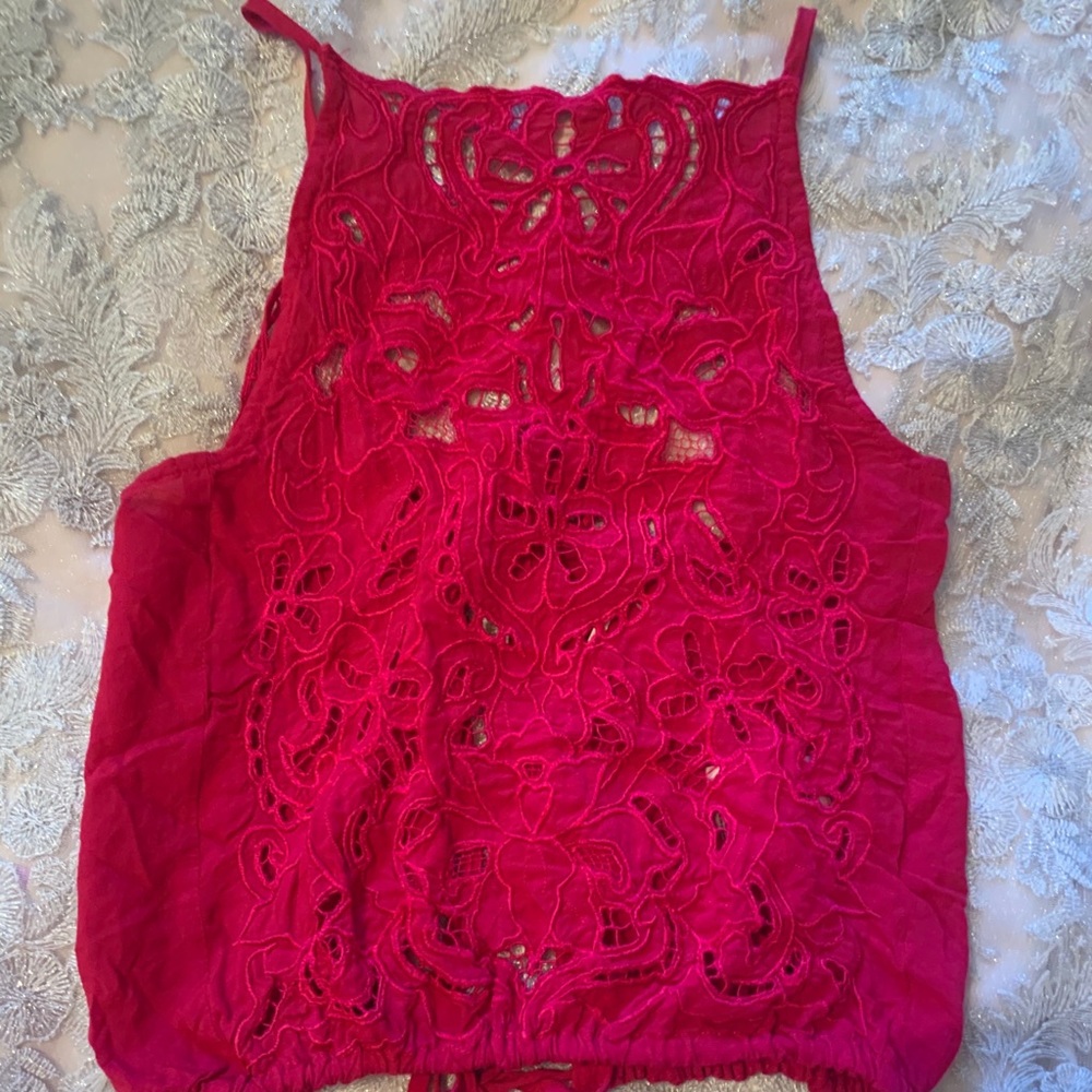 Free People Fusia Embroidered Crop Top
